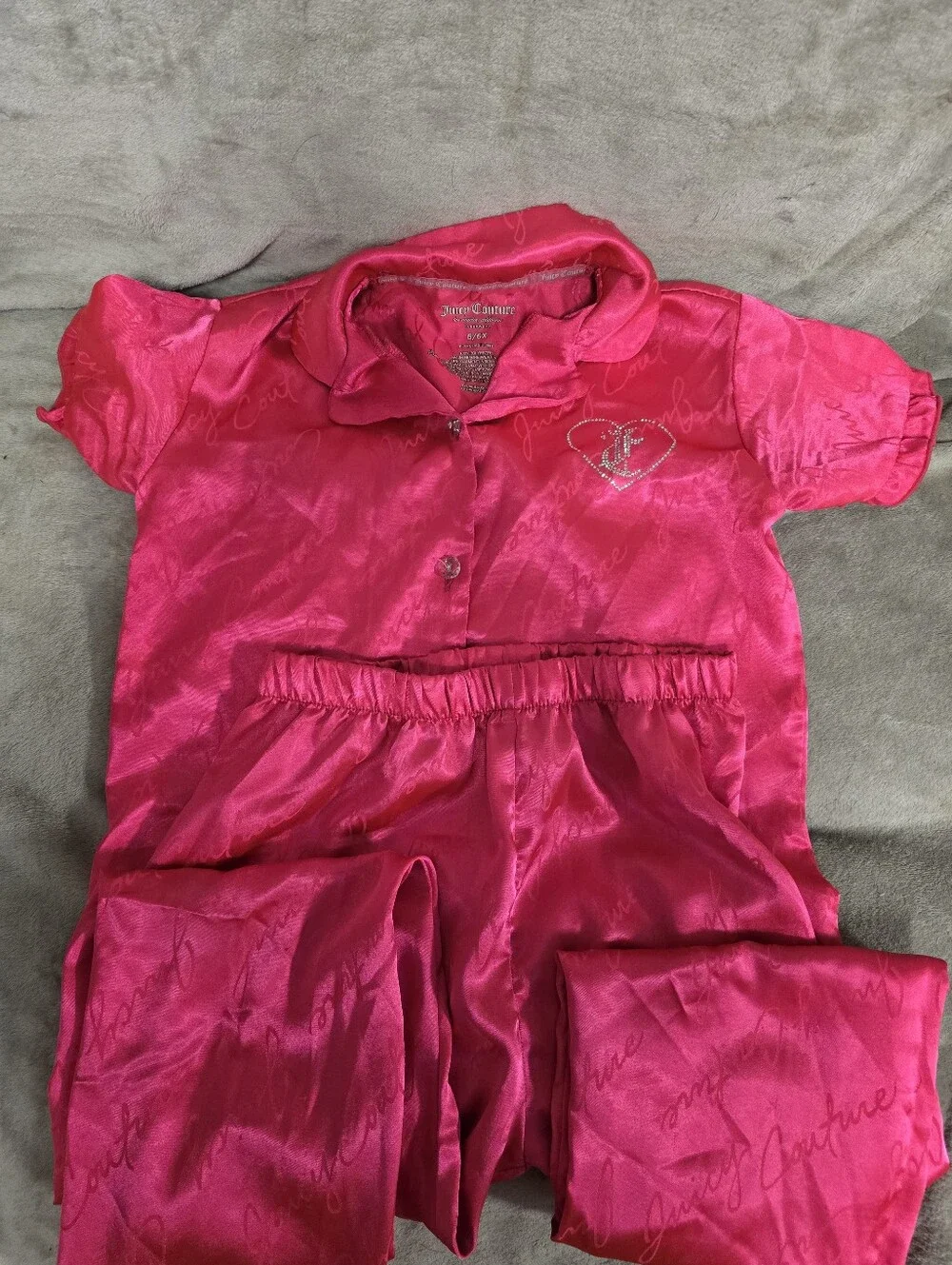 Juicy Couture Girls Bright Pink Satin Pajama Set